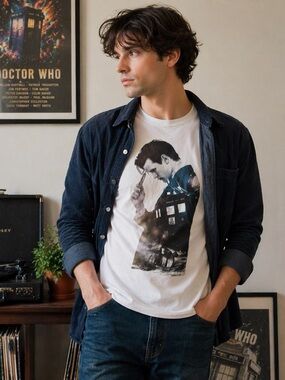 Doctor Who 11th Doctor Tee Small White Graphic Shirt Matt Smith TARDIS